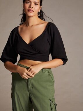 Maeve Cross Front Puff Sleeve Crop Top Anthropologie, NWT Size XL